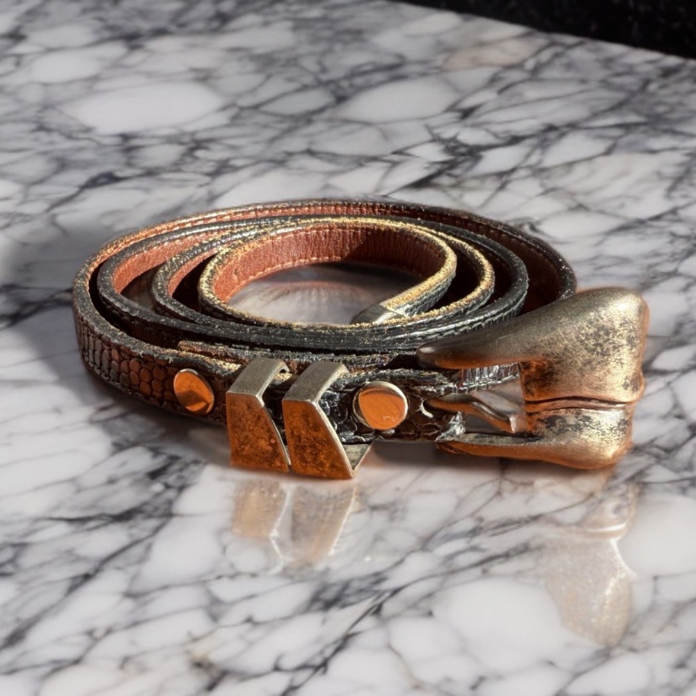 Vintage Barry Kieselstein-Cord Black Leather Mini Belt Silver Buckle 1970s